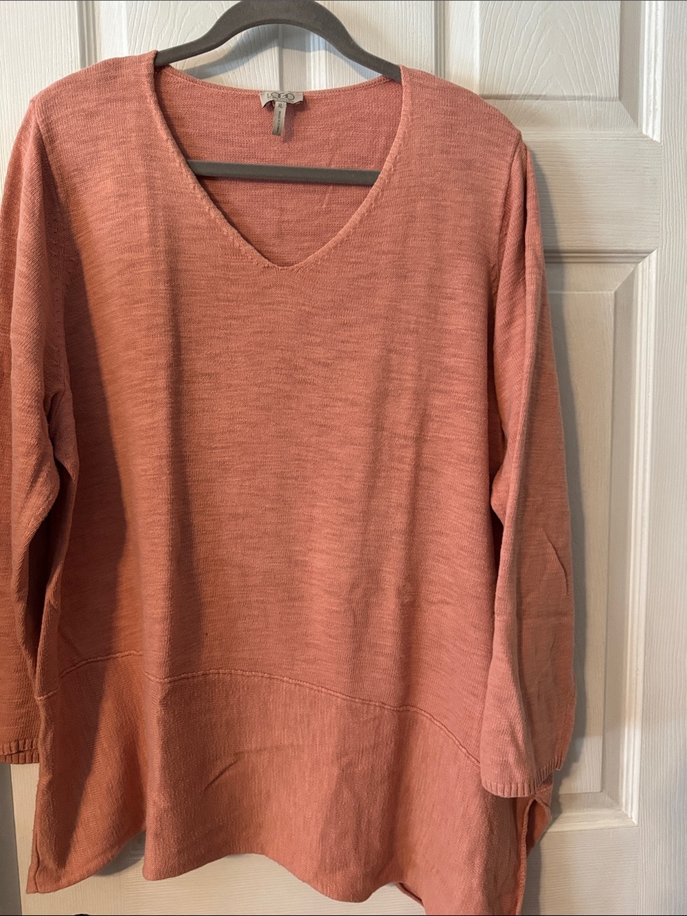LOGO by Lori Goldstein V-Neck Lightweight Cotton Sweater with asymmetrical hem